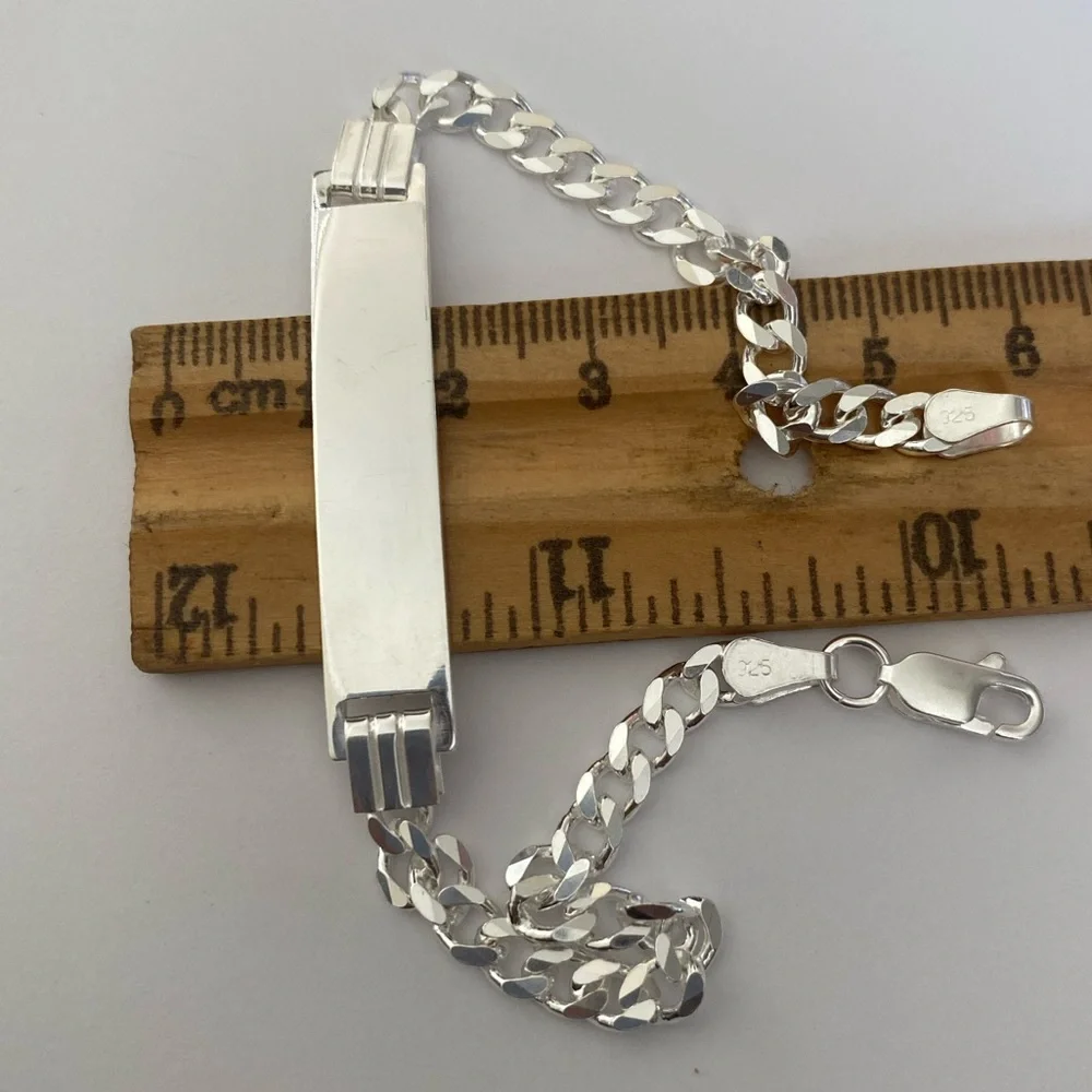 8β bracelet 925 silver Id name initials plate cuban link chain bar - Picture 2 of 3
